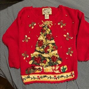 Kids Festive Tree Sweater - Red